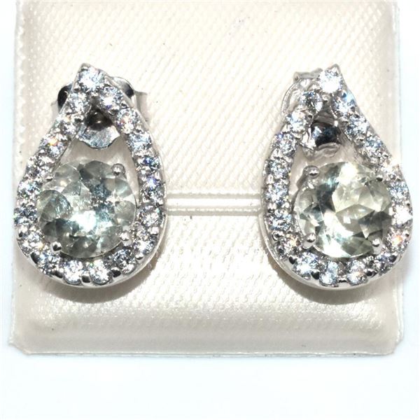 Silver Green Amethyst Cz(2.1ct) Rhodium Plated Earrings (~Size 0) (~length 0 inches) (~weight 3.55g)