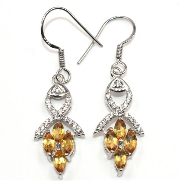 Silver Citrine Cz(2.4ct) Rhodium Plated Earrings (~Size 0) (~length 0 inches) (~weight 3.9g)