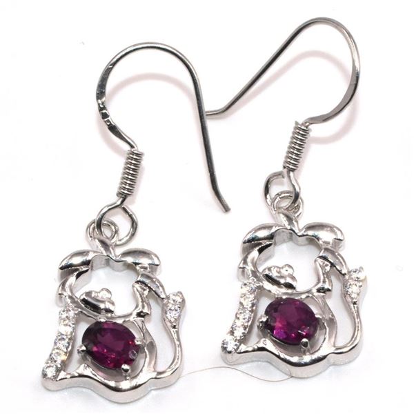 Silver Garnet Cz(1.9ct) Rhodium Plated Earrings (~Size 0) (~length 0 inches) (~weight 3.8g)