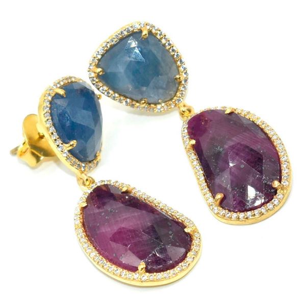 Silver Ruby Sapphire And Cz (14.4ct) Gold Rhodium Plated Earrings (~Size 0) (~length 0 inches) (~wei