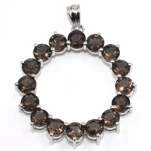 Silver Smokey Quartz(3.3ct) Rhodium Plated Pendant (~Size 0) (~length 0 inches) (~weight 3.25g)