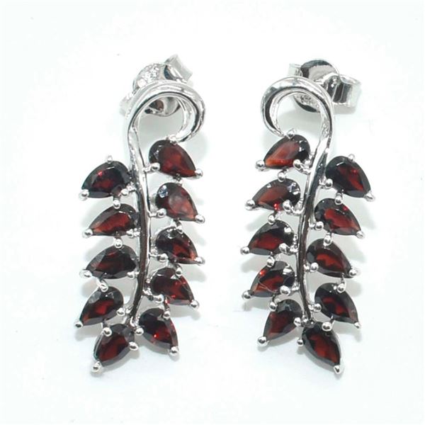 Silver Garnet(3.6ct) Rhodium Plated Earrings (~Size 0) (~length 0 inches) (~weight 5.7g)