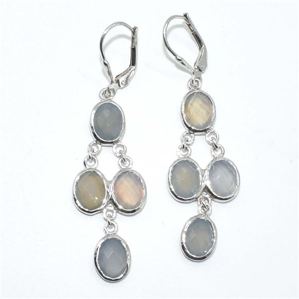Silver Chalcedony(7.65ct) Rhodium Plated Earrings (~Size 0) (~length 0 inches) (~weight 7.15g)
