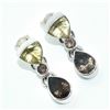 Image 2 : Silver Lemon Quartz Smokey Quartz(4.5ct) Hand Made Laser Cut Earrings (~Size 0) (~length 0 inches) (
