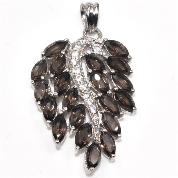 Silver Smokey Quartz Cz(3.1ct) Rhodium Plated Pendant (~Size 0) (~length 0 inches) (~weight 3.2g)