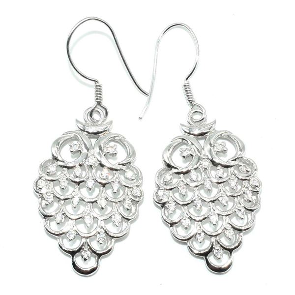 Silver Cubic Zirconia(1.75ct) Rhodium Plated Earrings (~Size 0) (~length 0 inches) (~weight 8.5g)