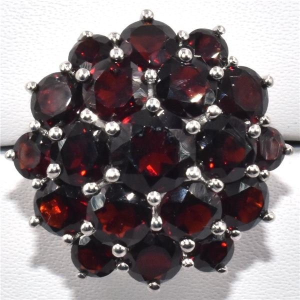 Silver Garnet(5.4ct) Rhodium Plated Ring (~Size 6.5)(Ring is resizable for $40) (~length 0 inches) (