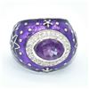 Image 1 : Silver Amethyst Cz(3.8ct) Rhodium Plated Enamel Work Ring (~Size 7)(Ring is resizable for $40) (~len