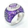 Image 3 : Silver Amethyst Cz(3.8ct) Rhodium Plated Enamel Work Ring (~Size 7)(Ring is resizable for $40) (~len