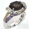 Image 2 : Silver Smokey Quartz Gems Stone(3.6ct) Rhodium Plated Ring (~Size 7)(Ring is resizable for $40) (~le