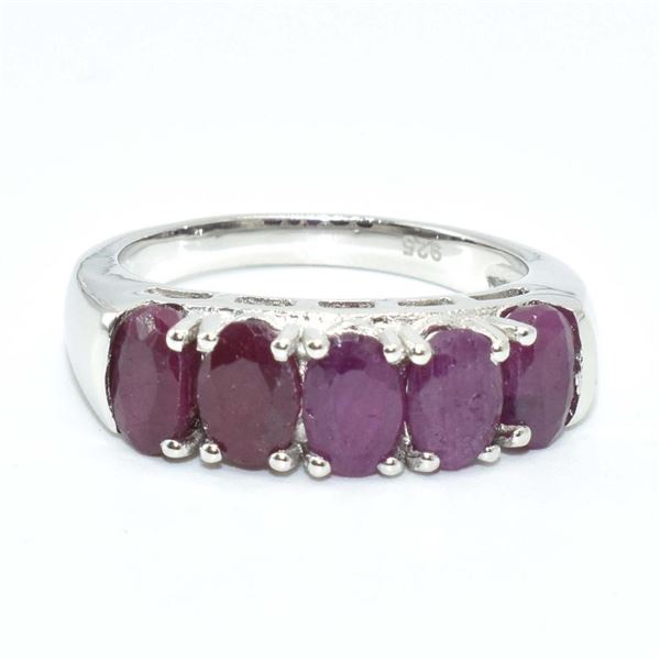Silver Ruby(3.15ct) Rhodium Plated Ring (~Size 7)(Ring is resizable for $40) (~length 0 inches) (~we