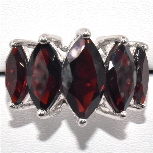 Silver Garnet(3.9ct) Rhodium Plated Ring (~Size 7)(Ring is resizable for $40) (~length 0 inches) (~w