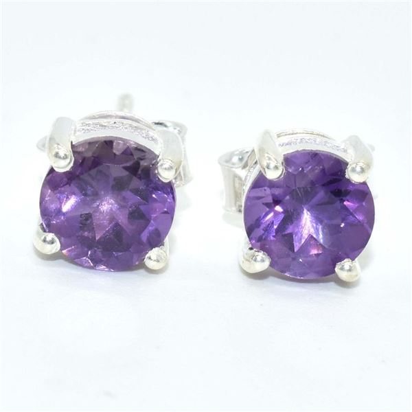 Silver Amethyst(1.65ct) Plated Earrings (~Size 0) (~length 0 inches) (~weight 1.75g)