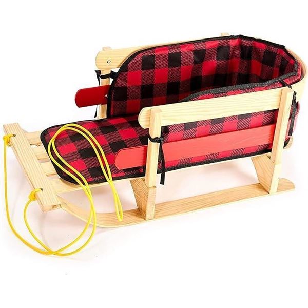 Snow Sleds for Kids – Wood Snow Sled with Cushion Seat and Pulling Rope – Snow Sle