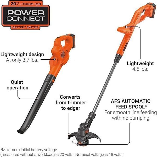 Black + Decker 20v Cordless 10in String Trimmer Edger and Hard  Surface Sweeper Combo Kit
