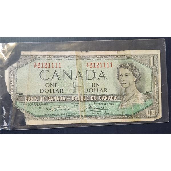 1954 Canadian One Dollar Banknote with Fancy Serial Number
