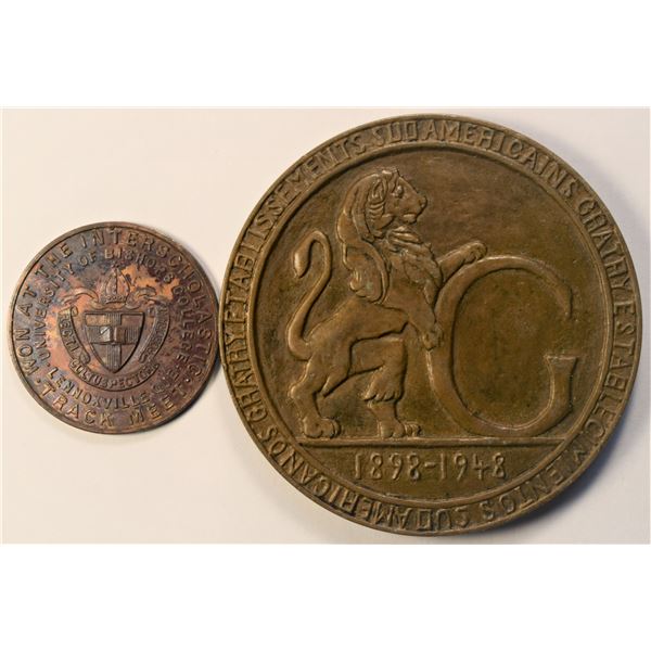 2 medals lot, South America Bronce medical Medal 1989-1948 Bilingual incription Lion and Nude woman 