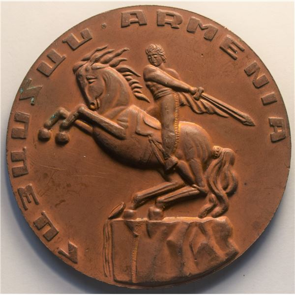 Armenia, Cooper Medal Monument to David of Sassoun in Yerevan, Los Angeles 1977, 70.36g / 60mm M.S. 