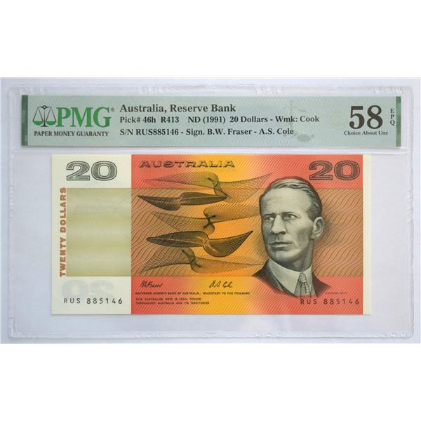 Australia, $20 ND (1991) Pick #46h Fraser-Cole Sing. Choice About UNC-58 "EPQ" PMG Certified