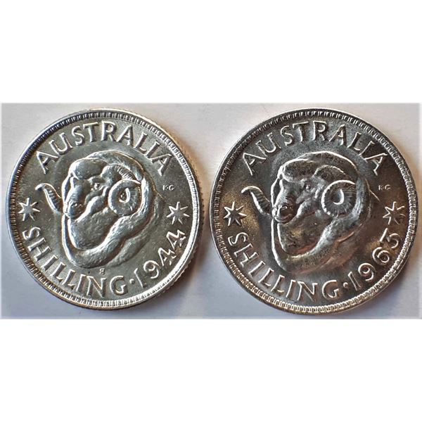 Australia, 1 Shilling x 2 1944 and 1963 both Mint State with Luster.