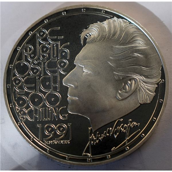 Austria 500 Shillings 1991 Herbert von Karajan KM#-3000 Sterling 24g Proof