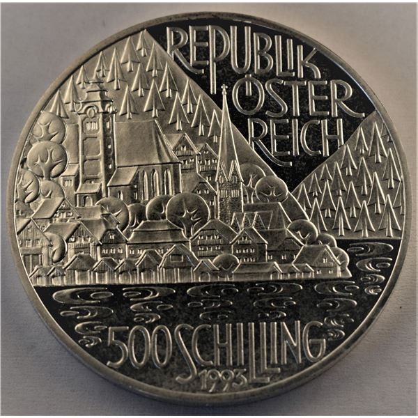 Austria 500 Shillings 1993 Hallstatt and Lakes Region KM#-3011 Sterling 24g Proof