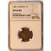 Image 1 : Austria, 1 Kreuzer 1881 Copper MS-66 NGC Certified Repunched * not reflected on level, "TOP POP" Onl