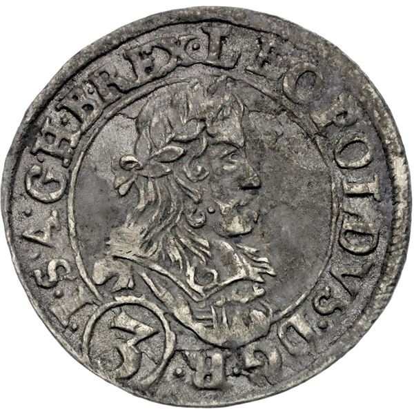 Austria, 3 Kreuzer 1667 Leopoldus I Silver XF+ Dark Patina 22mm ≈