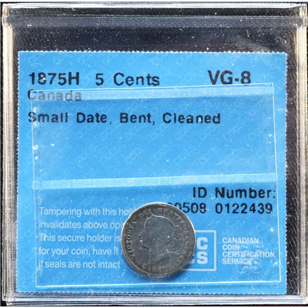 Canada, 0.05c 1875H Small Date VG-8 Cleaned CCCS