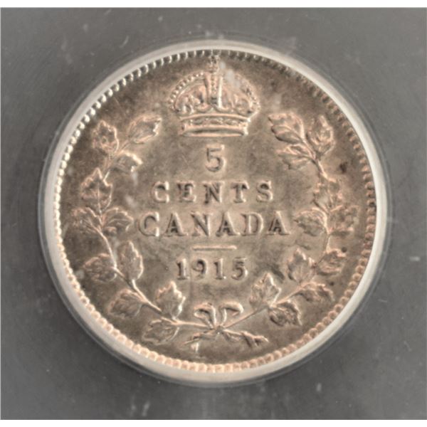 Canada, 0.05c 1915 Sterling Silver AU-55 Semi-Key Date Certified by ICG