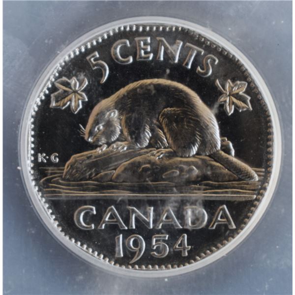 Canada, 0.05c 1954 Steel-Nickel MS-65 "Shoulder Fold" Certified by ICG