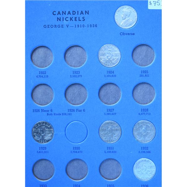 Canada, 0.05c Whitman coin folder w/ 32 Nickels, from 1924 to 68 Various Compositions, grade F+ to M