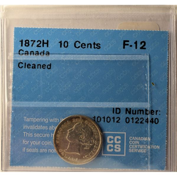 Canada, 0.10c 1872H F-12 Cleaned CCCS Certified