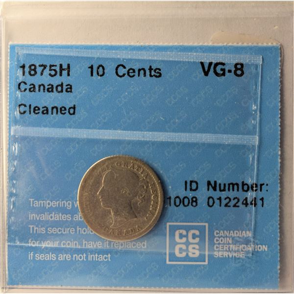 Canada, 0.10c 1875H VG-8 Cleaned CCCS Certified