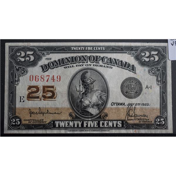 Canada, 0.25c 1923 "Dominion of Canada" DC-24b Serial # 068749 in VF-30 Grade.