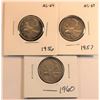 Image 1 : Canada, 0.25c x 3 1956 MS Multicolor Patina, 1957 AU/UNC, 1960 VF+ All silver, Nice 56 (3)
