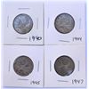 Image 1 : Canada, 0.25c x 4 1940-44-45-47, All silver Grades from VG/F to Choive VF, Interestings Dates (4)