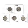 Image 1 : Canada, 0.25c x 5 1953-54-57-58-61 All Silver Grades from Very Choice VF to XF, Nice Group for begin