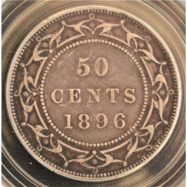 Canada, 0.50c 1896 Newfoundland "Small W" Sterling Silver VF-30 Certified by CCCS