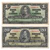 Image 1 : Canada, 1$ & $20 both 1937 "Coyne / Towers" VF or Better (2)