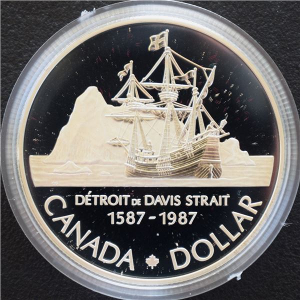 Canada, 1$ 1987(1587-) "400th John Davis Exploration" Silver Proof U.H.Cameo in Original Mint Case