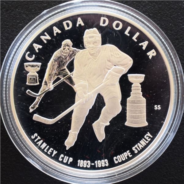 Canada, 1$ 1993(1893-) "100th Stanley Cup" Sterling Silver ASW 0.75 Oz Proof U.H.Cameo in Original M