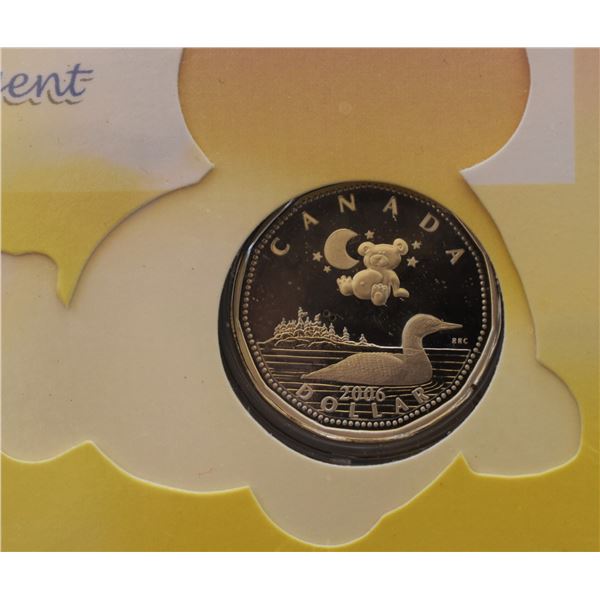 Canada, 1$ 2006 "Lullaby Loonie Sterling Silver" Unopen Folder with CD Proof U.H. Cameo