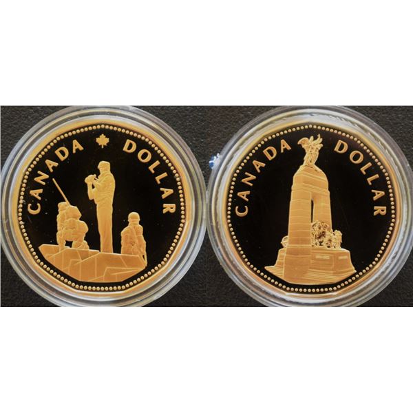 Canada, 1$ x 2 Cased 1994 and 1995 "Remembrance Day" and "Peacekeeping" Nickel-Bronze Proof Ultra He