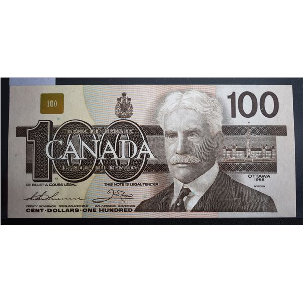 Canada, 100$ 1988 "Birds Series" BC-60aA-i Serial # AJX3271571 "Replacement"