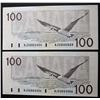 Image 2 : Canada, 100$ 1988 x 2  Consecutive "Birds Series" BC-60a-i Serial # BJD0002455-56 in A-UNC (2)