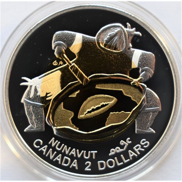Canada, 2$ coin Nunavut 1999 8.83g Sterling .925 with selected Gold (Gilt) in Green Original Case fr