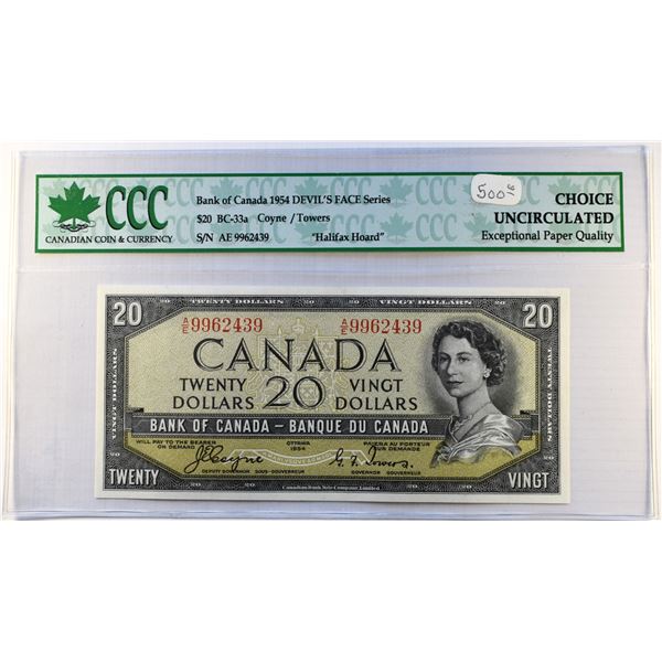 Canada, 20$ 1954 "Devil's Face" QEII BC-33a Choice UNC Certified CCC