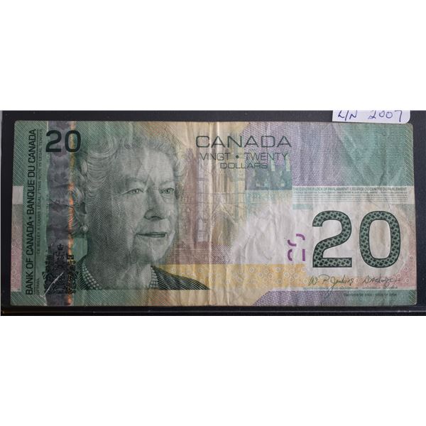 Canada, 20$ 2007 Low Serial # ARE0000078 VF QEII