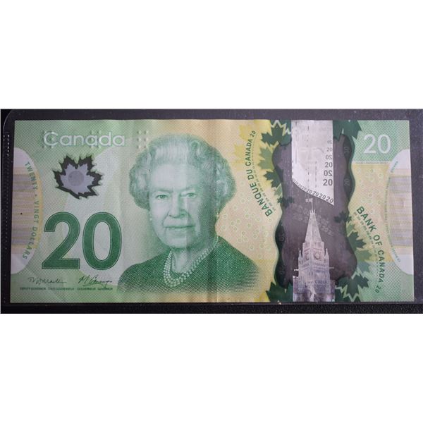 Canada, 20$ 2012 "Binary Note" Serial # FIU-1011111 VF++ QEII